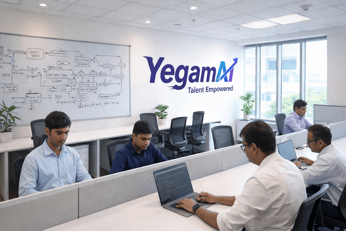 YegamAI office — engineers working at the Chennai office
